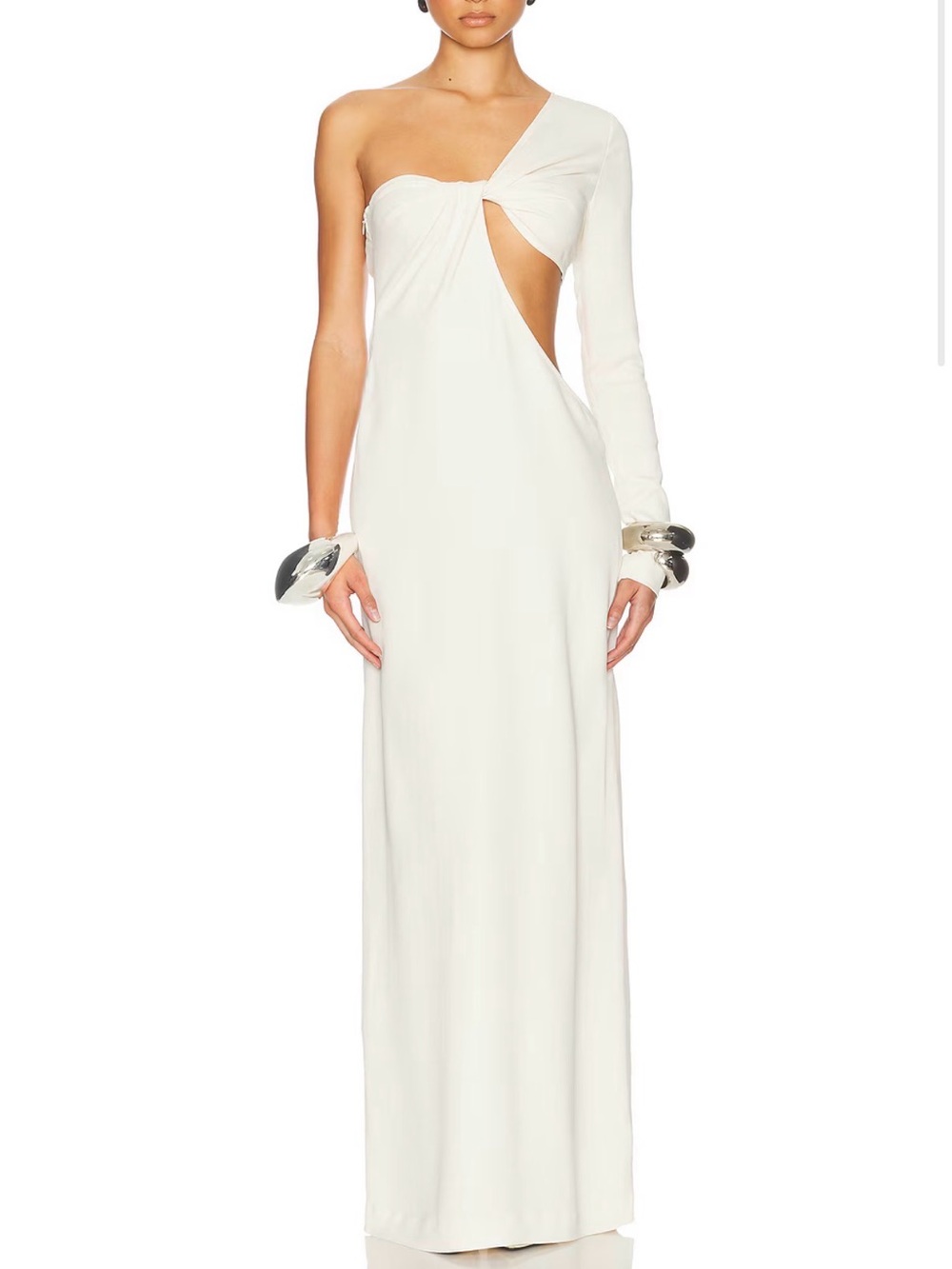 Minimalist One-Shoulder White Cutout Gown